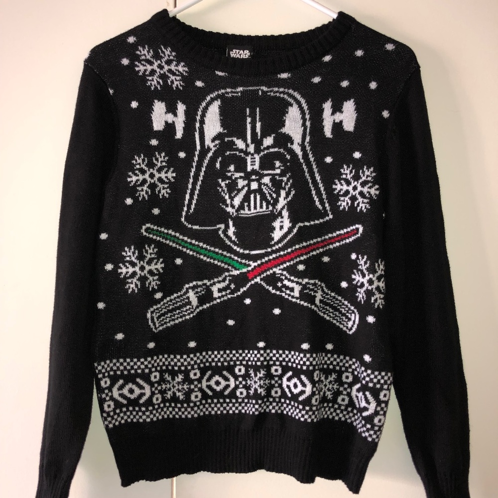Star Wars Darth Vader Christmas Sweater Lightsaber Black Crewneck Xmas Sweater